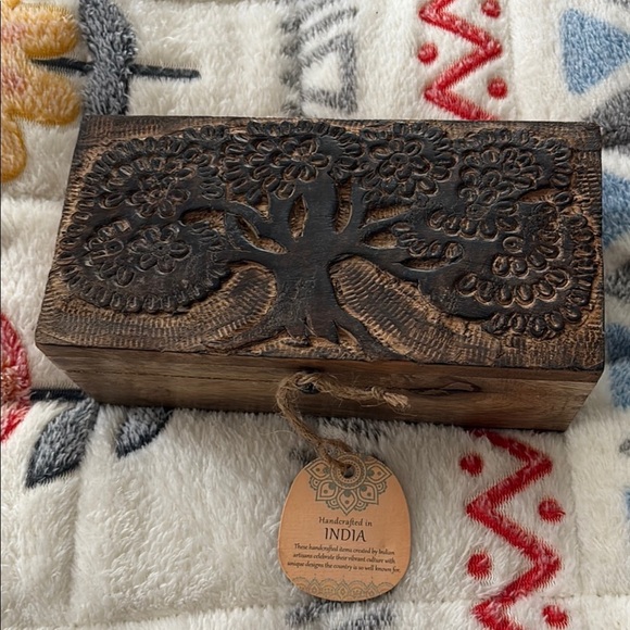 Other - Handcrafted Wooden Storage Box with Tree Design 7.5 Inches Wide x 3 inches Tall